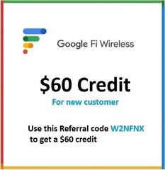 $60 Bill Credit For New Google Fi Users – Use Code W2NFNX