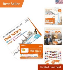 International Data SIM Card 10GB for 30 Days –4G LTE Coverage in 45 Countries…