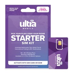 Ultra Mobile SIM Card Starter Kit Prepaid No Contract 5G 4G LTE T-Mobile BYOP
