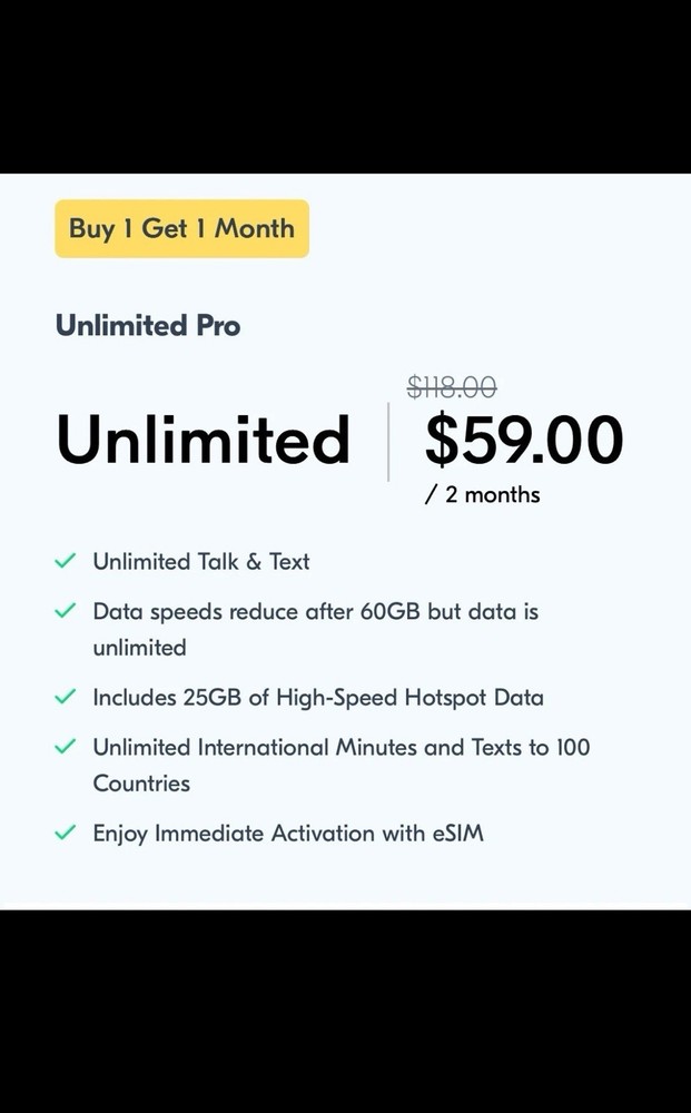 Lyca Mobile eSIM $59 Plan Unlimited Two Month