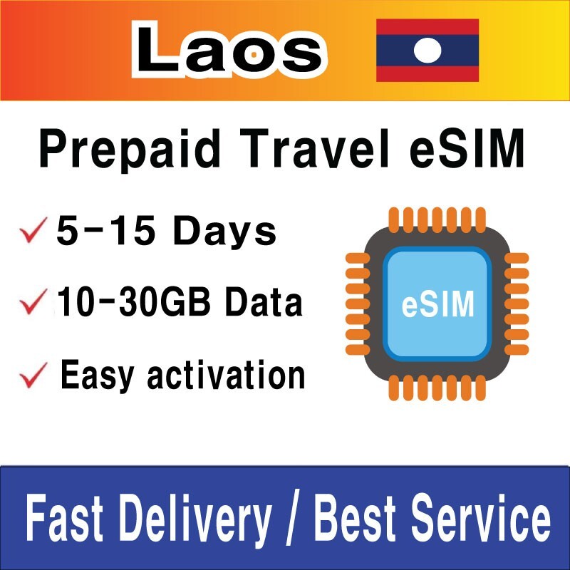 Laos Travel SIM Card (eSIM ) | 10-30GB | 5-15 Days | QR Code Activation