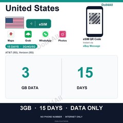 United States eSIM 3GB 15Day Instant QR 5G Data Only Travel No Plastic SIM