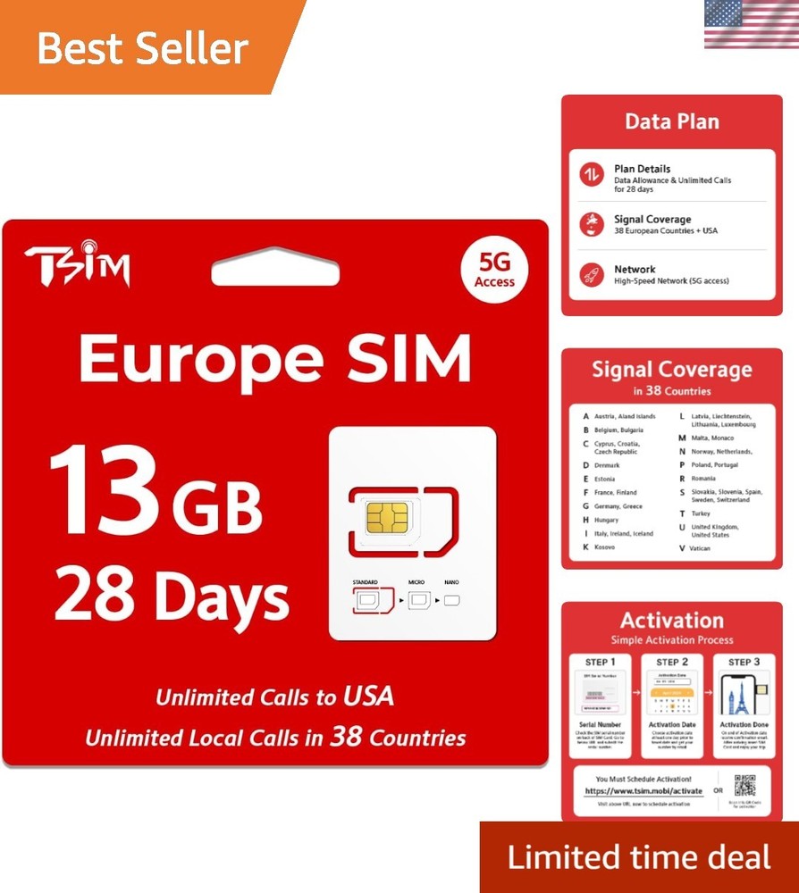 SIM Card: 13GB Data + Unlimited Local Calls in 38 Countries for 28 Days