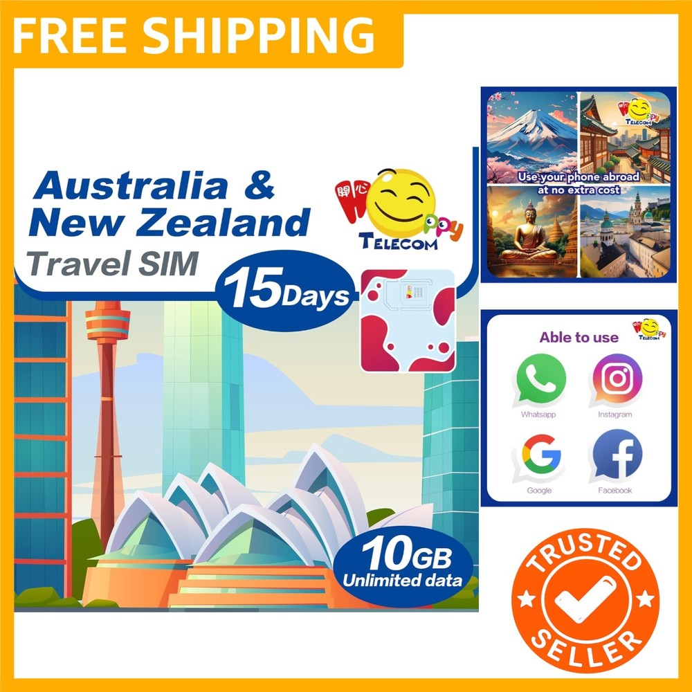 Happy 5G Australia and New Zealand 15 Days Unlimited Data Travel Sim Card | 1…