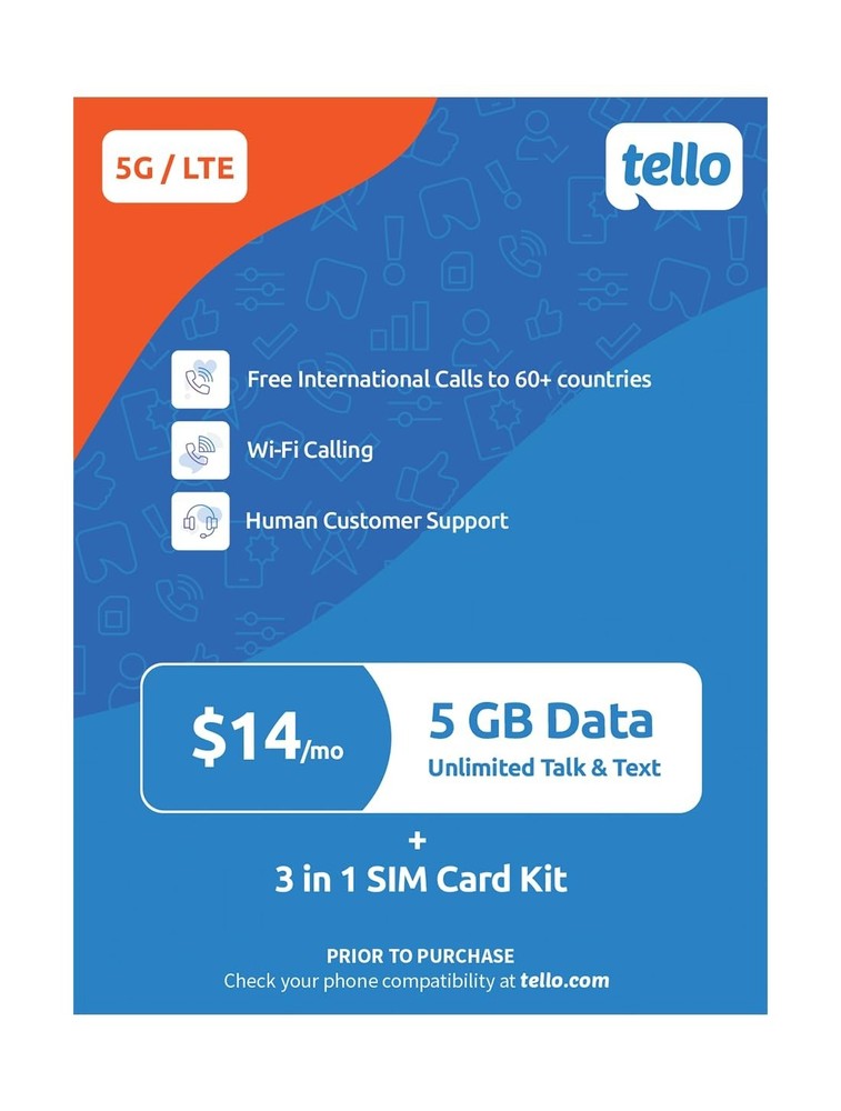 5GB Data + Unlimited Calls & Texts – Prepaid Phone Plan, BYO Phone Kit, 4G LTE/5