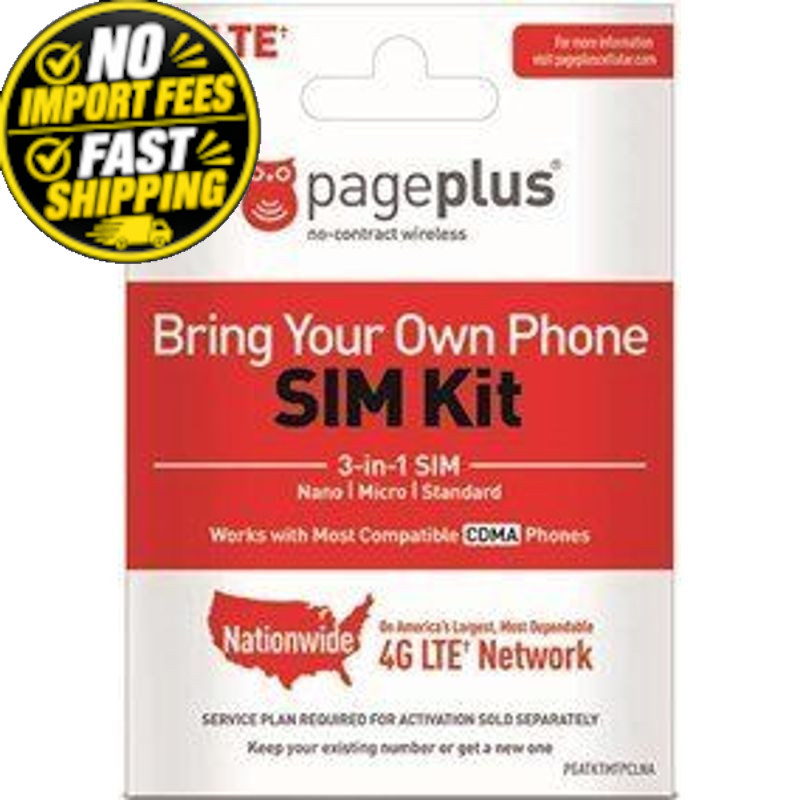 Page Plus SIM CARD 4G LTE 3 in 1 Sim Kit, Black (Nano-Micro-Standard)