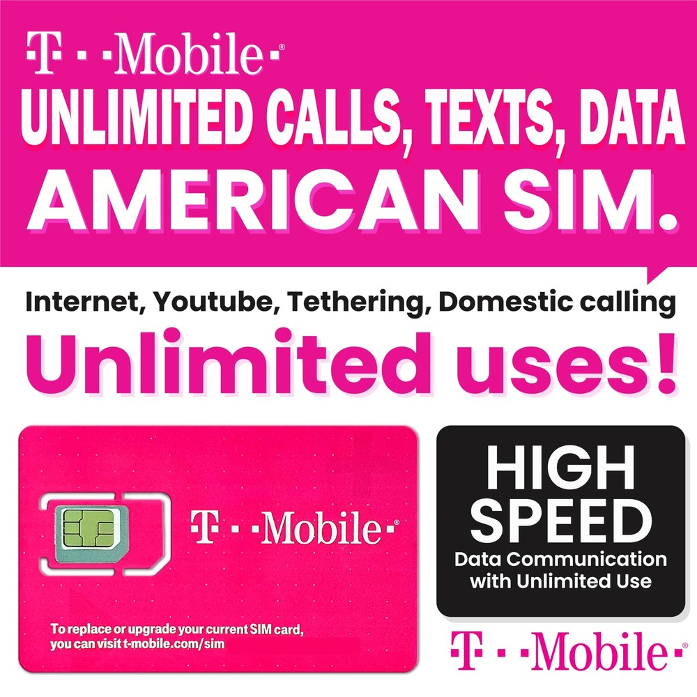 T Mobile Prepaid USA SIM Card 30 Day Unlimited 5G 4G LTE Data Calls Texts