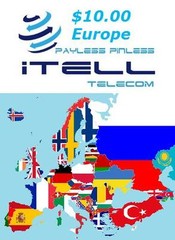 Europe Calling Card international PINless Call from USA to Europe cheap rate $10