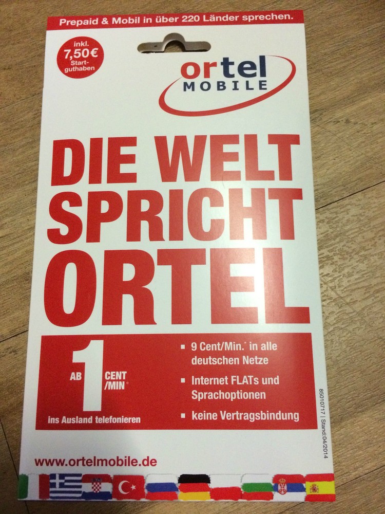 German eplus/Ortel sim card with 25,00 EURO credit to sell