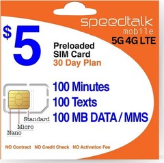SpeedTalk Mobile $5 Prepaid Wireless Pay Go Plan for Smartphones &…