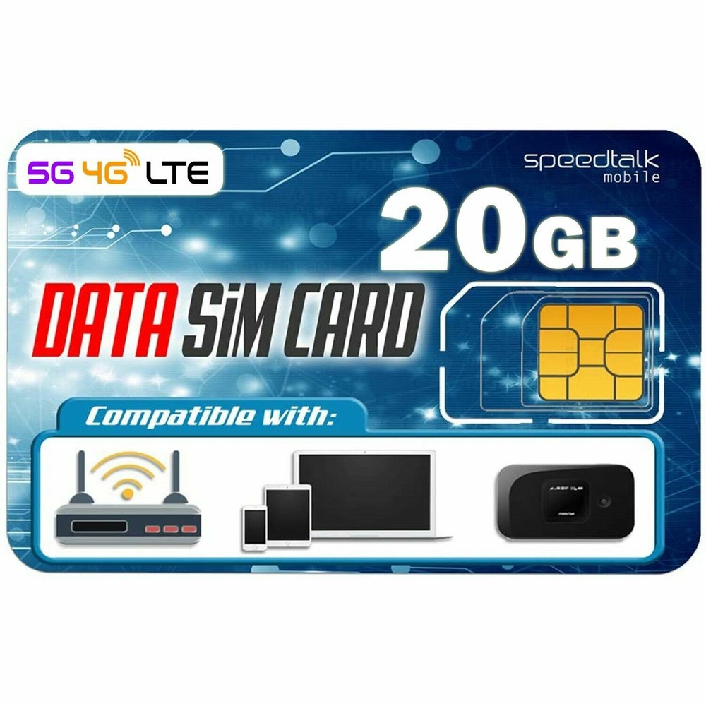 SpeedTalk Hotspot WiFi MiFi Internet 5G 4G LTE Data SIM Card 20GB (US) | Roaming