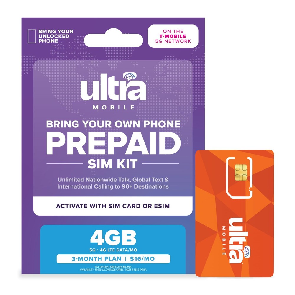 $16/mo. Ultra Mobile Prepaid Phone Plan with Unlimited Talk, Text, & 4GB of 5…