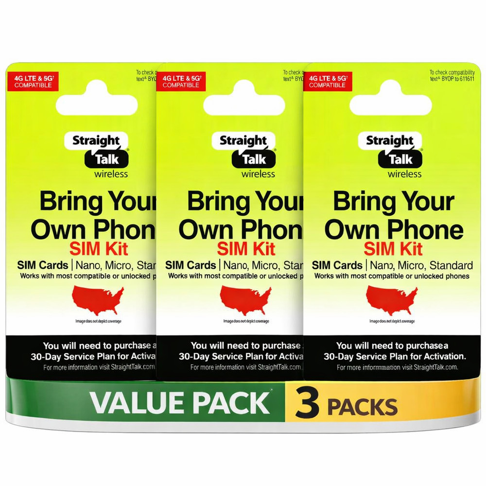 Straight Talk Keep Your Own Phone SIM Kit 3-in-1 CDMA GSM 5G LTE – Pack of 3