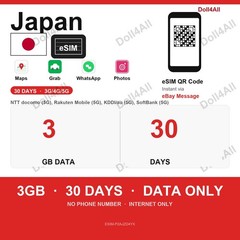Japan eSIM 3GB 30Day Instant QR 5G Data Only Travel No Plastic SIM