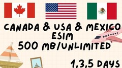 Canada + USA + Mexico eSIM – 500MB/Day Unlimited – 1/3/5 Days / Openmobile