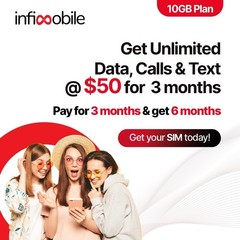 $12.6/Month | Infimobile Prepaid Unlimited Plan: 6 Months | 10GB High-Speed Data