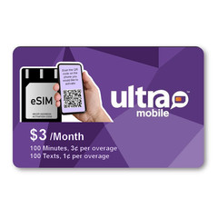 Pre-Activated ** eSIM ** Ultra Mobile PayGo $3/mo. Pay As You Go Talk Text Data