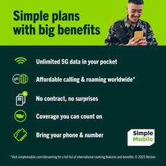 Simple Mobile Bring Your Own Phone Regular & Micro size sim card, Black