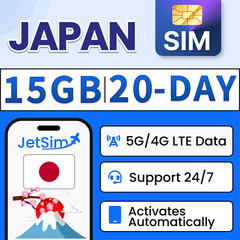 Japan SIM Card- 15GB High-Speed, 20 Day Docomo JetSim/Travel SIM
