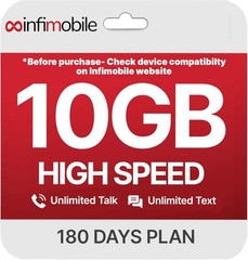 $12.6/Month | Infimobile Prepaid Unlimited Plan: 6 Months | 10GB High-Speed Data