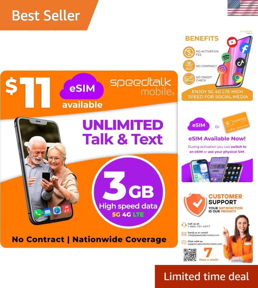 SpeedTalk Prepaid Phone Plan – + 3GB – 5G 4G LTE Data – SIM Card for Unlocked…