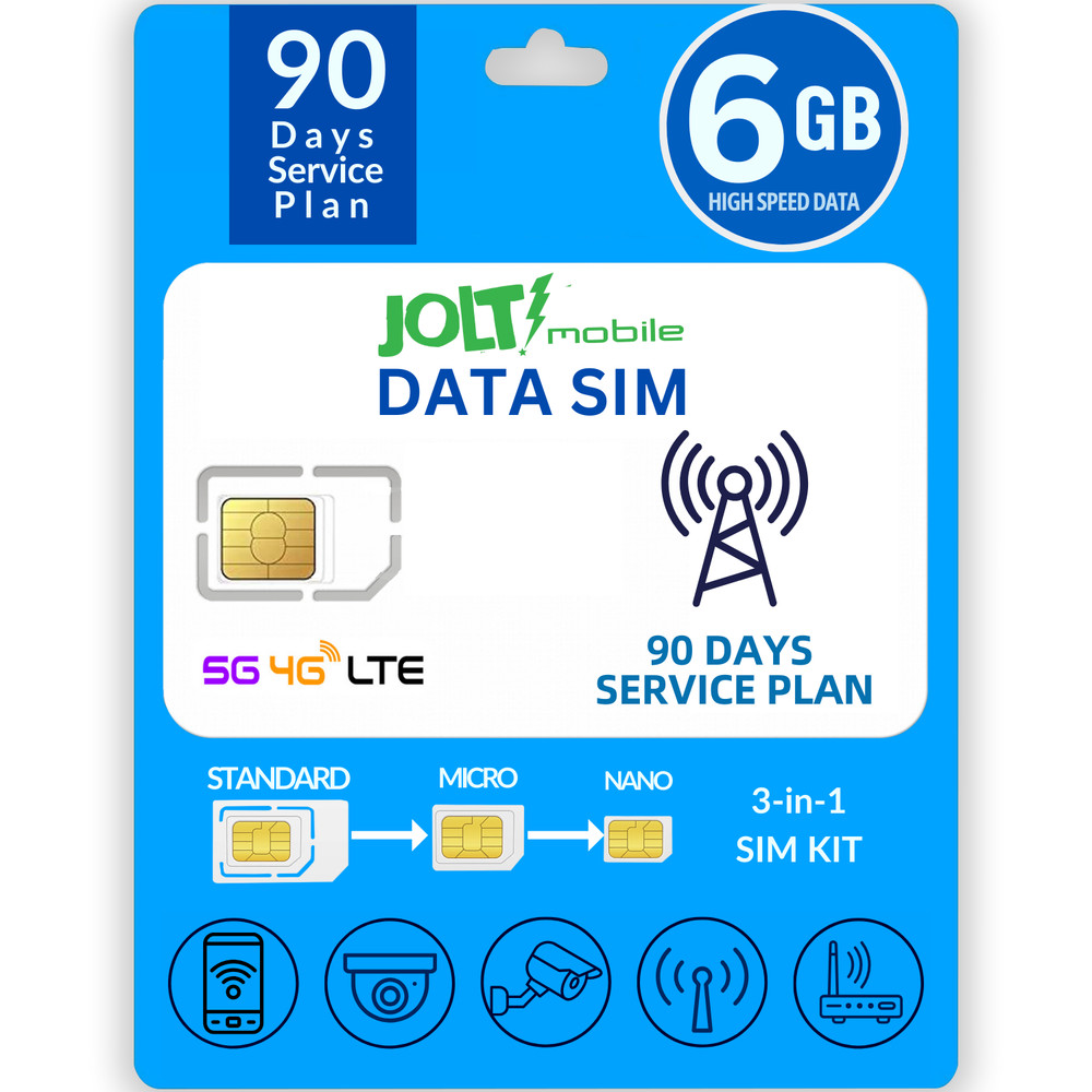 Jolt Mobile Data SIM Card – 6GB Internet 90 Day Data Plan Service