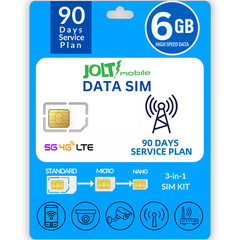 Jolt Mobile Data SIM Card – 6GB Internet 90 Day Data Plan Service