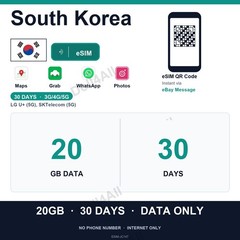 South Korea eSIM 20GB 30Day Instant QR 5G Data Only Travel No Plastic SIM