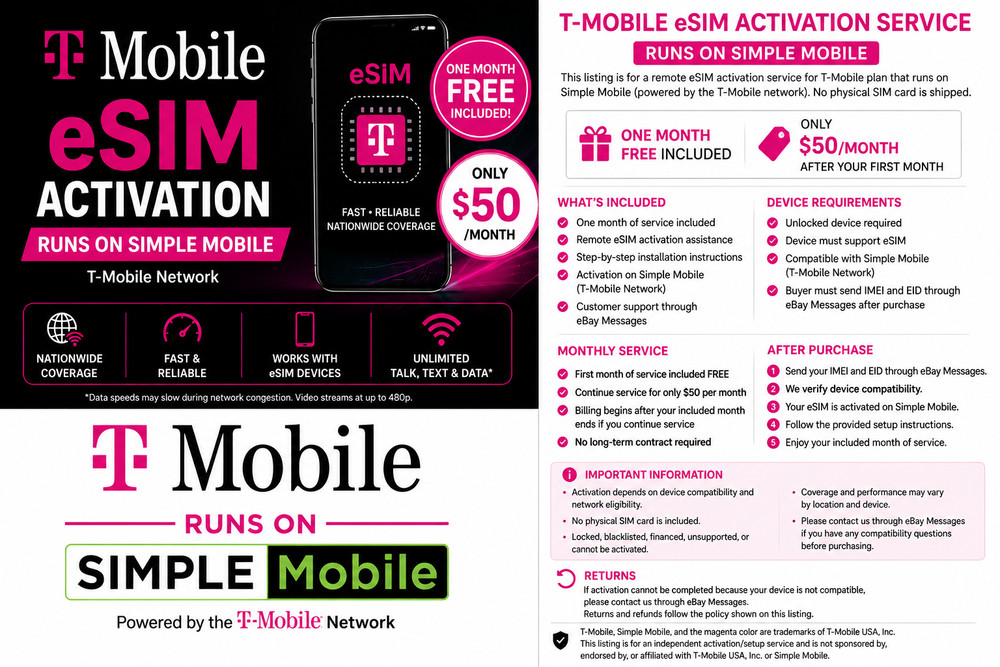 T-Mobile ESIM ACTIVATION | $50 UNLIMITED PLAN INCLUDED | SAME DAY ACTIVATION ✅