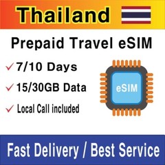 (eSIM) Thailand Travel SIM Card | 15,30GB | 7, 10 Days | free call | QR Code