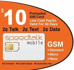 SpeedTalk Preloaded SIM Card Kit 2₵ Text Talk Data 5G 4G LTE 30 Days Phone Plan