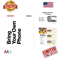 Verizon Prepaid SIM Kit 3-in-1 Nano/Micro/Standard 5G/4G LTE Compatible