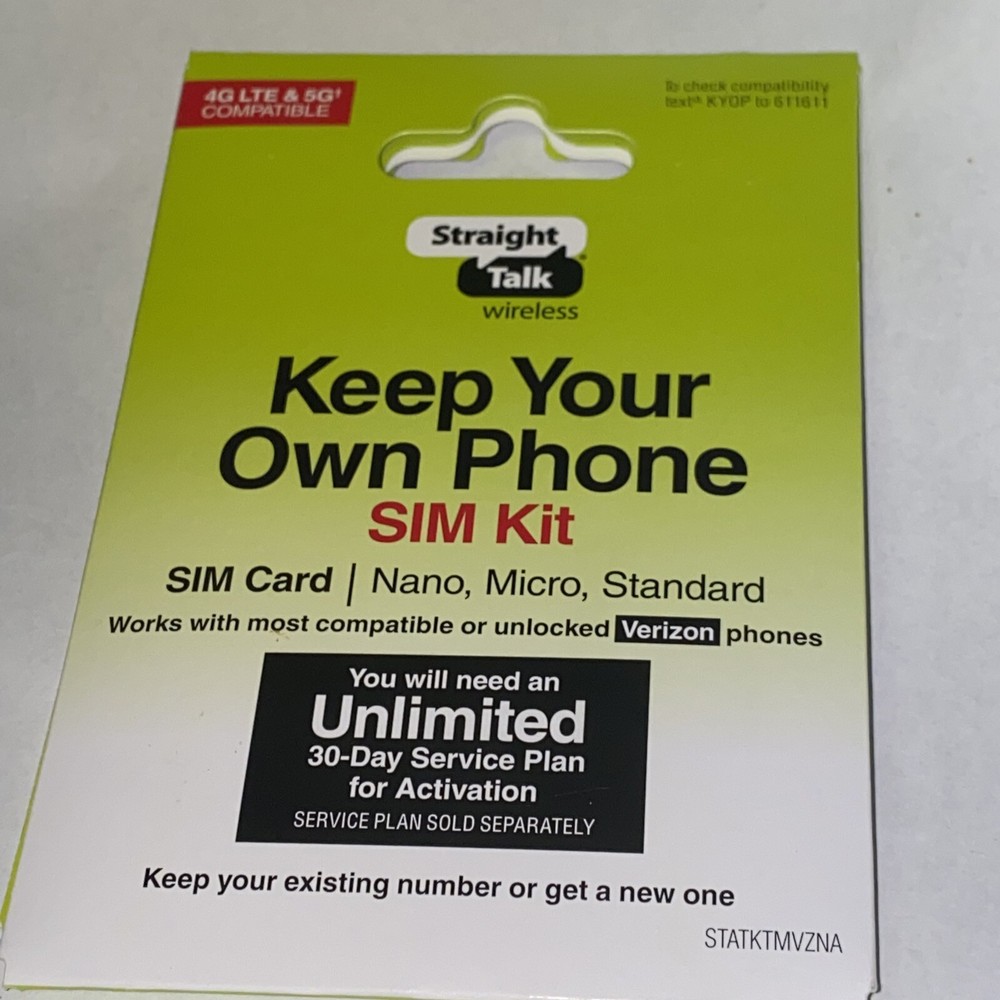 Verizon Sim Pin To Straight Talk SIM Card Bring Your Own Phone Kit Free Shipping