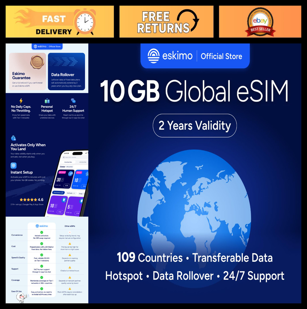 Global 1-30GB Travel eSIM | 2-Year Validity | High-Speed 5G Data (10GB)