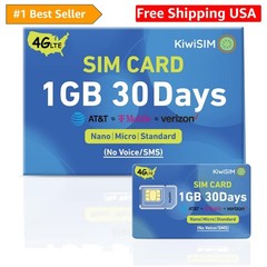 4G SIM Card 1GB 30Days, Nationwide Network Support for AT&T, T-Mobile and Ve…
