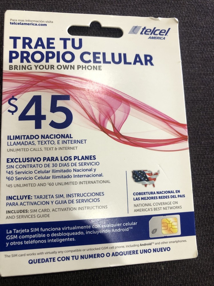 TELCEL AMERICA SIM CARD, UNLIMITED CALLS, NEW
