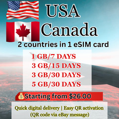 USA + Canada Travel eSIM | 1GB-5GB|7Days-30Days| 5G|Quick Delivery|Easy Setup