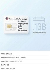 Data Only SIM Card, 1GB, 30 Days, 5G 4G LTE, Triple Cut, Unlocked Phones