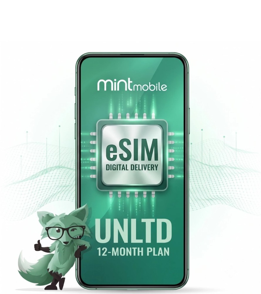 Mint Mobile eSIM 12-Month Unlimited Data Talk Text 1 Year Prepaid