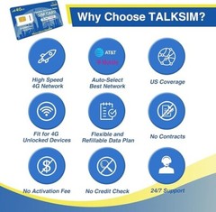 Prepaid 4G LTE Cellular SIM Card Supports AT&T, T-Mobile Dual Networks