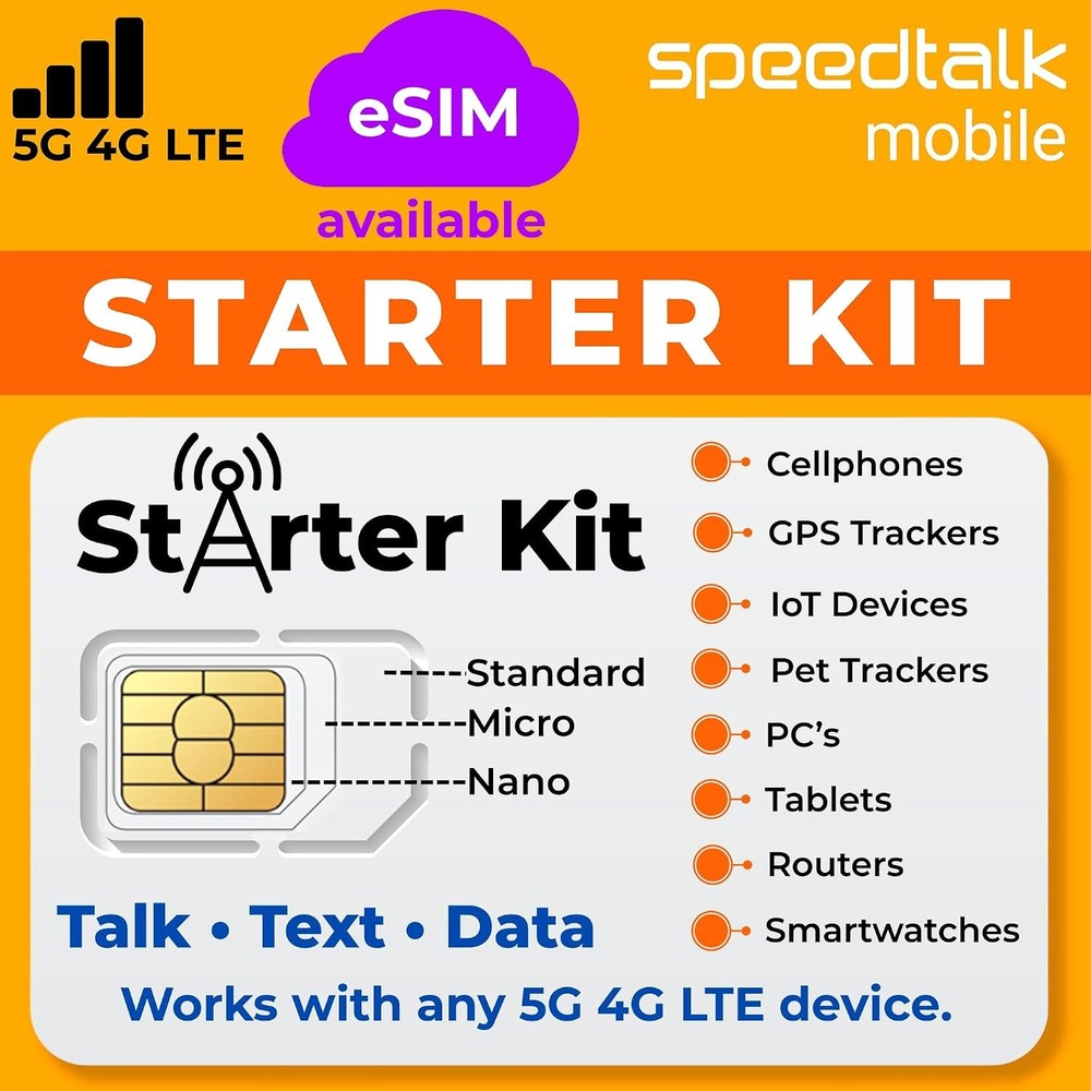 SpeedTalk Mobile SIM Card Starter Kit Smartphone Cell Phone, GPS Tracker and IoT