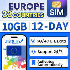 Europe SIM Card – 10GB High-Speed, 12 Day-Travel SIM