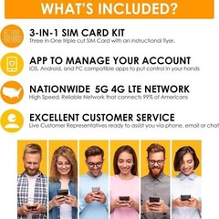 Universal SIM Card Starter Kit for 5g 4g LTE Ios Android Smart Phones Talk,text