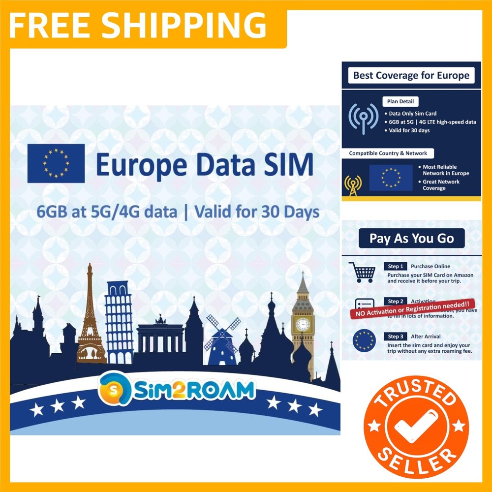 Data SIM Card Prepaid 6GB 30 Days | 5G/4G/LTD High Speed Data – France, UK, ,…