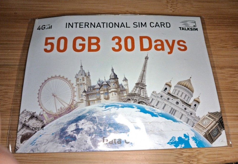 TALKSIM Worldwide 4G LTE SIM | 50GB High-Speed Data | 30 Days