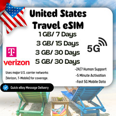 [eSIM] United States Travel eSIM,1-5GB,7-30Days,QR Code,Fast Delivery,Easy Setup