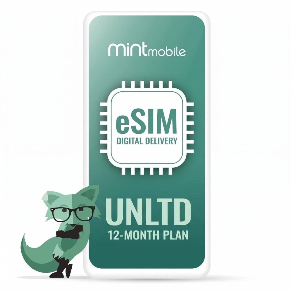 Mint Mobile eSIM 12-Month Unlimited Data Talk Text 1 Year Prepaid