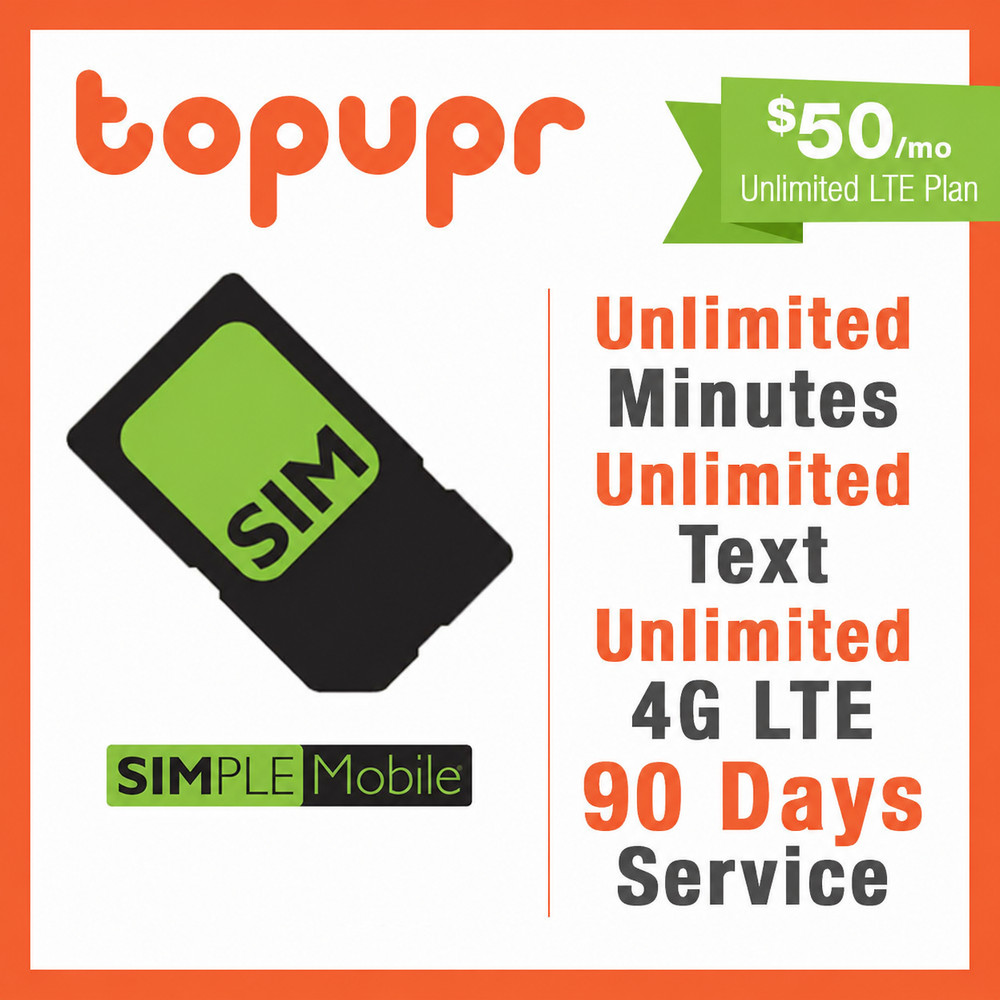 SIMPLE MOBILE eSIM SIM card $50 PLAN 90 Day Preloaded Unlimited T-Mobile/Verizon