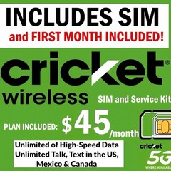 CRICKET SIM ⭐ 30 Days Unlimited Talk Text Data ✅ 5G High Speed Wireless Kit
