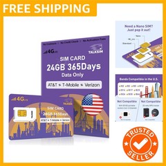 Data SIM Card Compatible with Verizon, AT&T and T-Mobile, 4G LTE Data Only S…